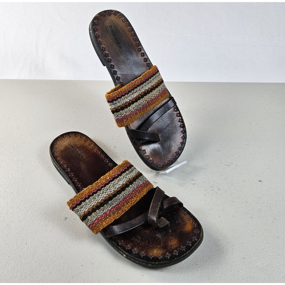 Peruvian Uzutas Leather Sandals Handmade Women 9.5 Boho Flats Woven Thong Loop - Picture 7 of 13